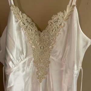 White silky, lace full length nightgown